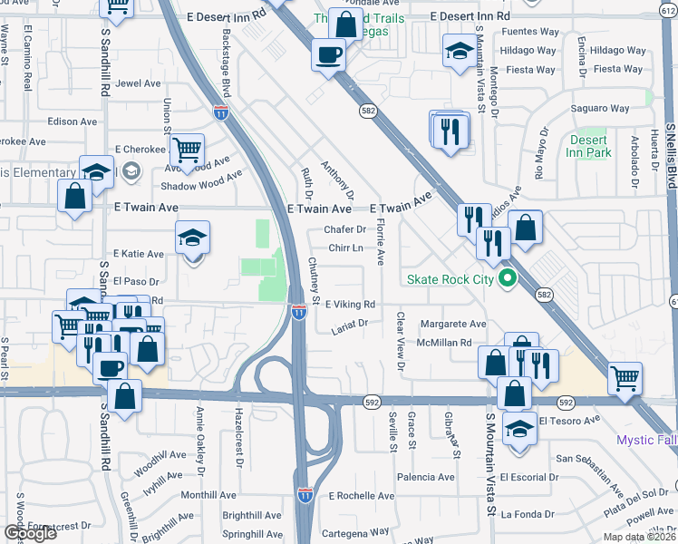 map of restaurants, bars, coffee shops, grocery stores, and more near 4289 Chrysalis Drive in Las Vegas