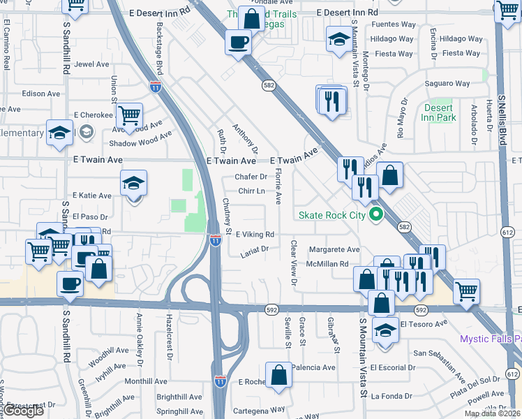 map of restaurants, bars, coffee shops, grocery stores, and more near 3827 Cirrus Avenue in Las Vegas