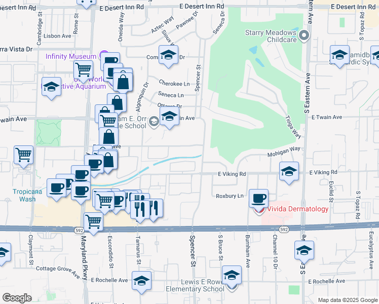 map of restaurants, bars, coffee shops, grocery stores, and more near 1701 East Katie Avenue in Las Vegas
