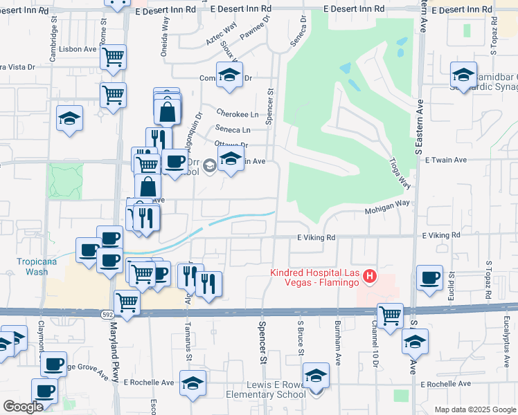map of restaurants, bars, coffee shops, grocery stores, and more near 1701 East Katie Avenue in Las Vegas
