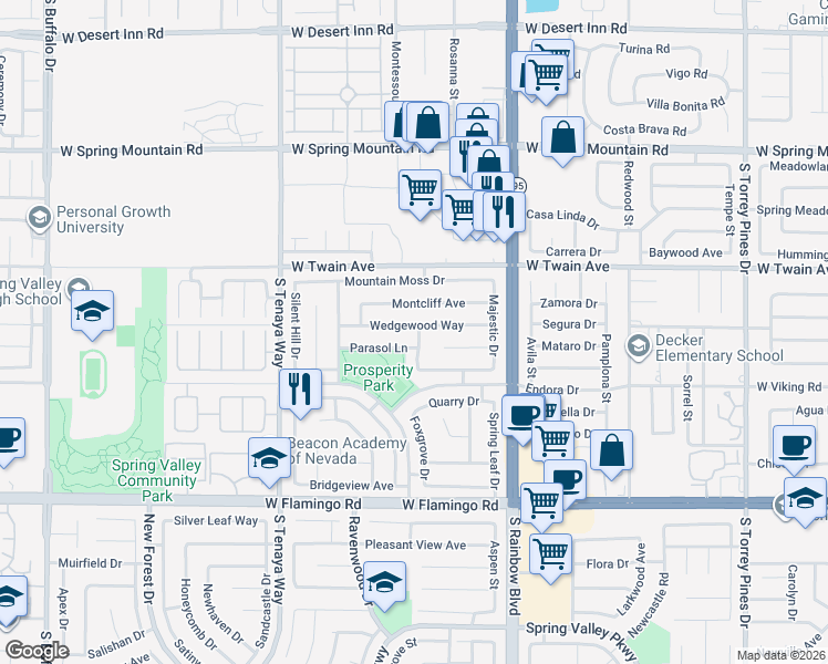 map of restaurants, bars, coffee shops, grocery stores, and more near 7071 Wedgewood Way in Las Vegas
