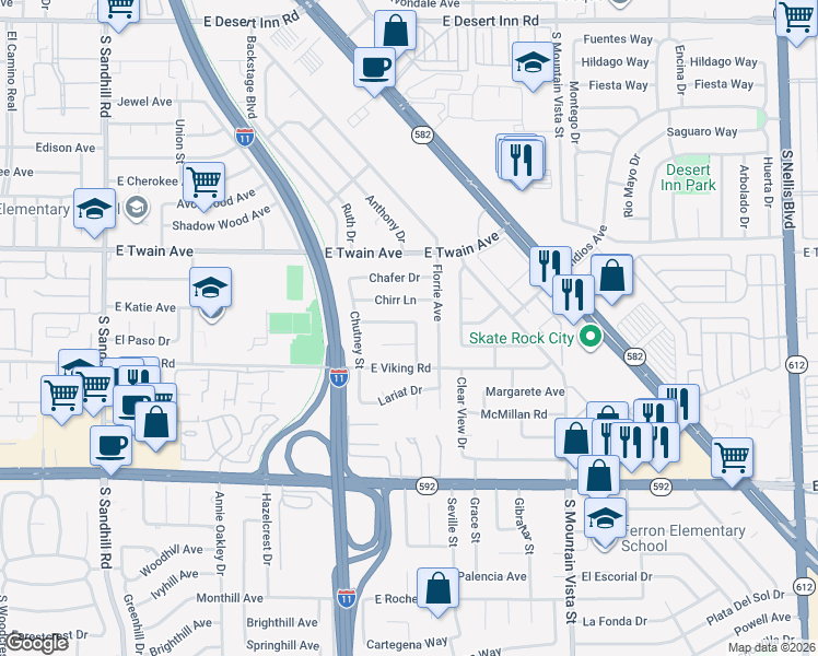 map of restaurants, bars, coffee shops, grocery stores, and more near 3827 Cirrus Avenue in Las Vegas