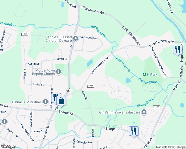 map of restaurants, bars, coffee shops, grocery stores, and more near 1752 Lower Hopedale Road in Burlington