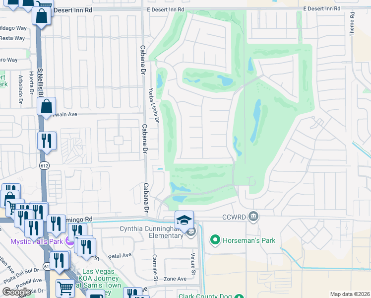 map of restaurants, bars, coffee shops, grocery stores, and more near 3846 Waynesvill Street in Las Vegas
