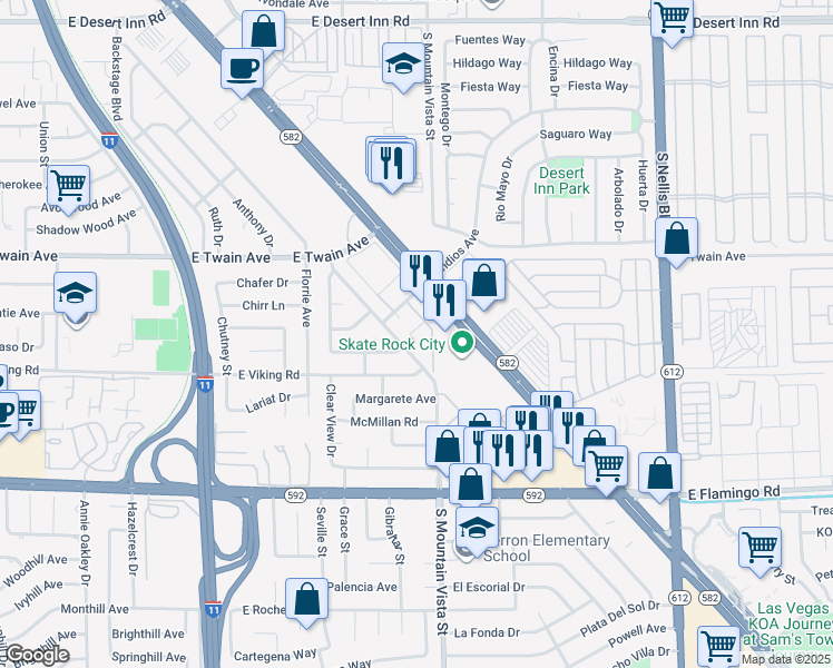 map of restaurants, bars, coffee shops, grocery stores, and more near 4660 Boulder Highway in Las Vegas