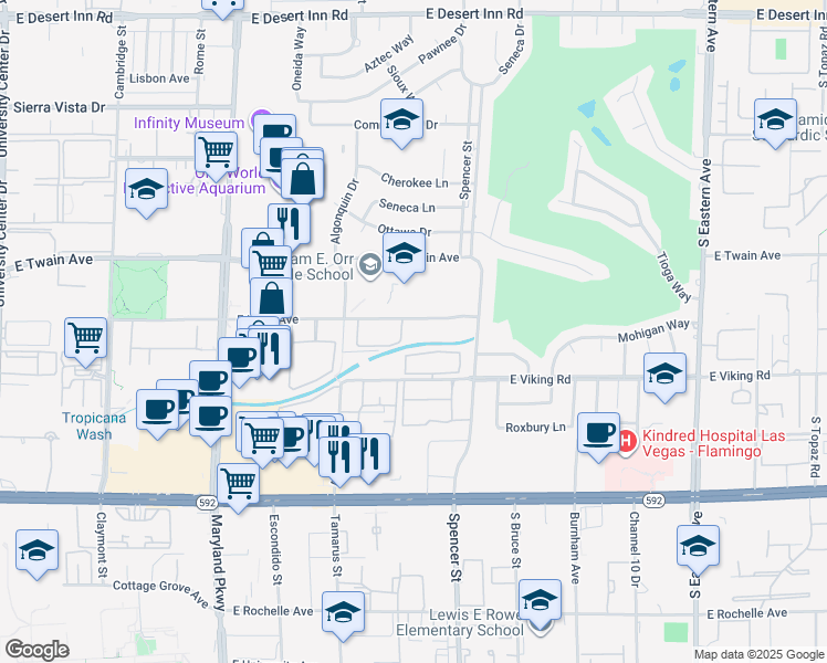 map of restaurants, bars, coffee shops, grocery stores, and more near 1701 East Katie Avenue in Las Vegas