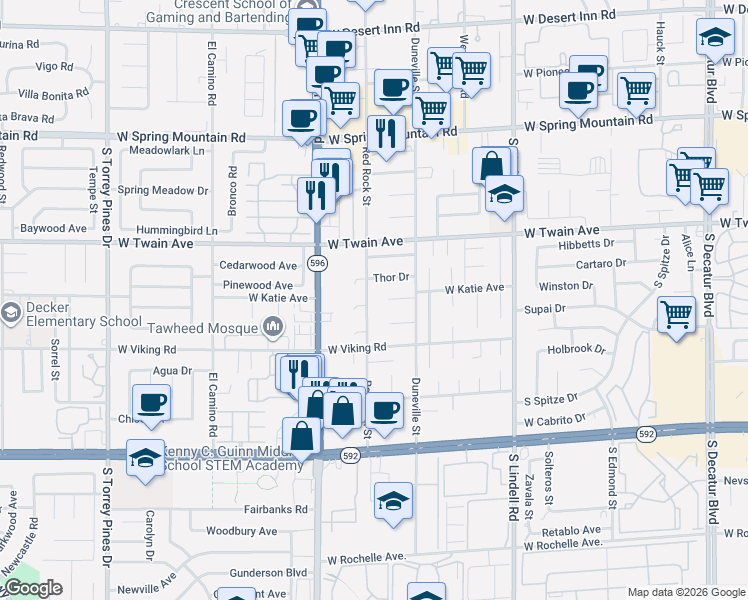 map of restaurants, bars, coffee shops, grocery stores, and more near 3792 Red Rock Street in Las Vegas