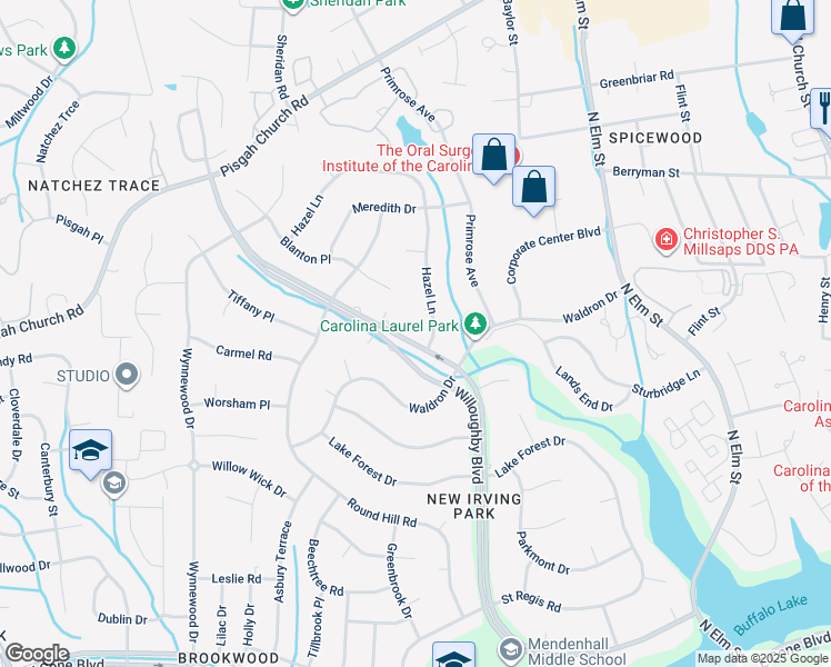 map of restaurants, bars, coffee shops, grocery stores, and more near 608 Willoughby Boulevard in Greensboro