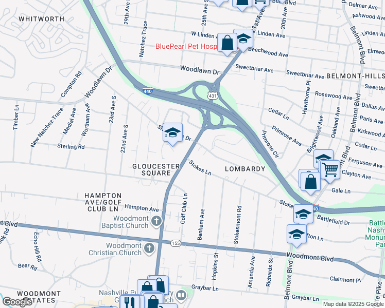 map of restaurants, bars, coffee shops, grocery stores, and more near 2043 Lombardy Avenue in Nashville