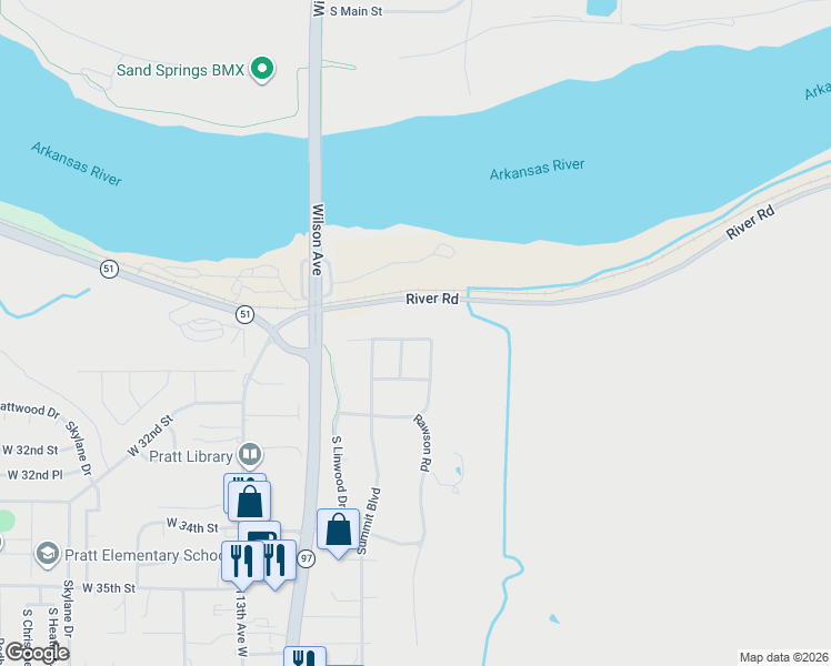 map of restaurants, bars, coffee shops, grocery stores, and more near 209 East Saddle Rock Road in Sand Springs