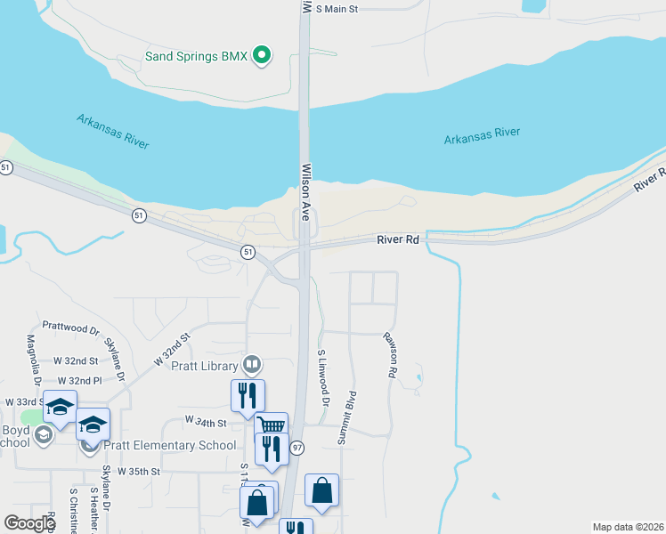 map of restaurants, bars, coffee shops, grocery stores, and more near 103 East Saddle Rock Road in Sand Springs