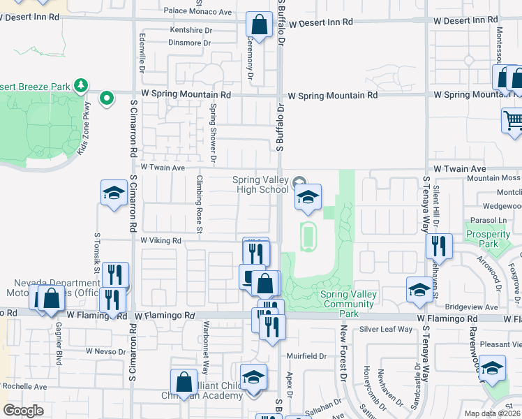 map of restaurants, bars, coffee shops, grocery stores, and more near 7851 Firefalls Drive in Las Vegas