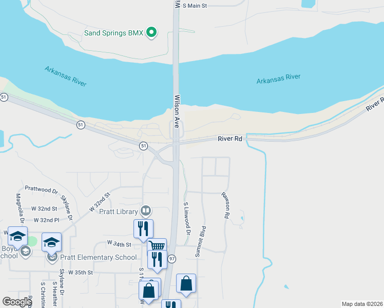 map of restaurants, bars, coffee shops, grocery stores, and more near 103 East Saddle Rock Road in Sand Springs