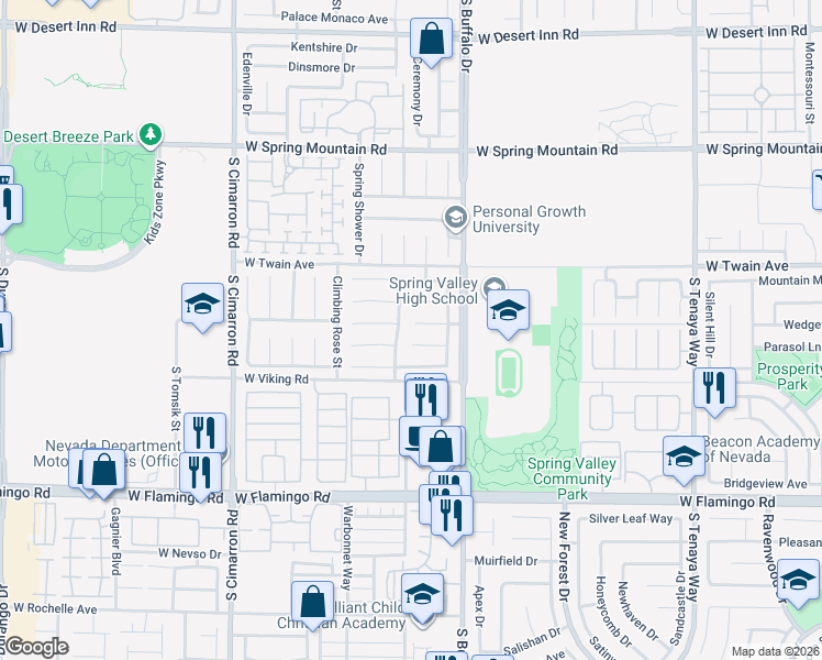 map of restaurants, bars, coffee shops, grocery stores, and more near 7893 Firefalls Drive in Las Vegas