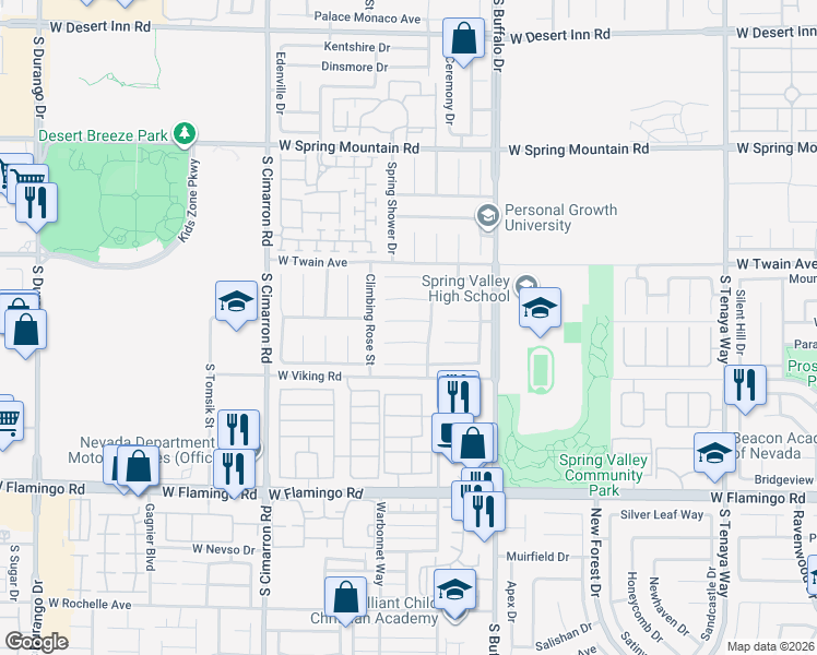 map of restaurants, bars, coffee shops, grocery stores, and more near 7957 Sky Birch Court in Las Vegas