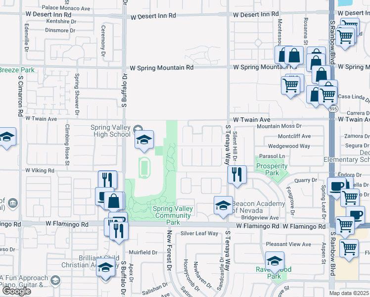 map of restaurants, bars, coffee shops, grocery stores, and more near 3808 Willowview Court in Las Vegas