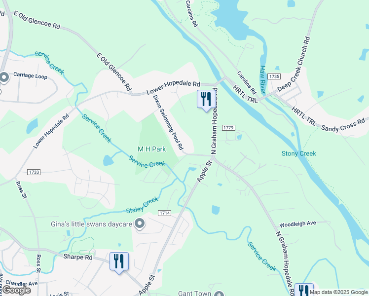 map of restaurants, bars, coffee shops, grocery stores, and more near 1813 Dixon Swimming Pool Road in Burlington