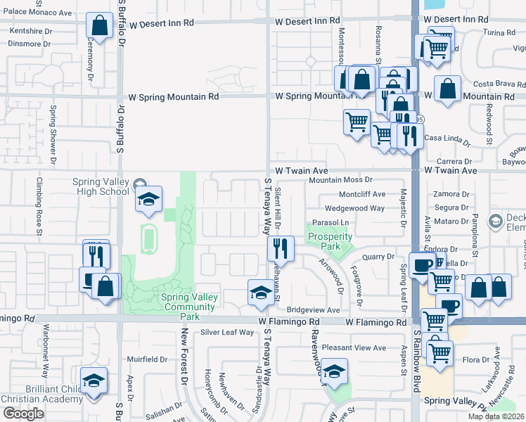 map of restaurants, bars, coffee shops, grocery stores, and more near 3808 Almondview Street in Las Vegas