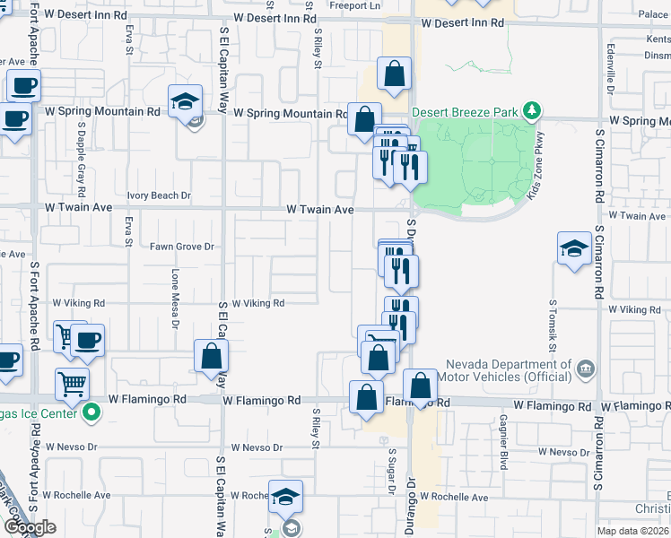 map of restaurants, bars, coffee shops, grocery stores, and more near 3824 Broadmead Street in Las Vegas