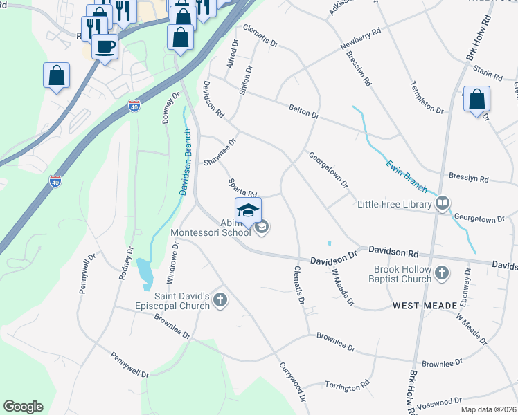 map of restaurants, bars, coffee shops, grocery stores, and more near 1109 Sparta Road in Nashville