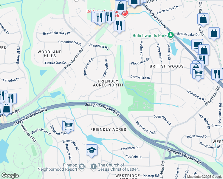 map of restaurants, bars, coffee shops, grocery stores, and more near 4 Kelvington Court in Greensboro