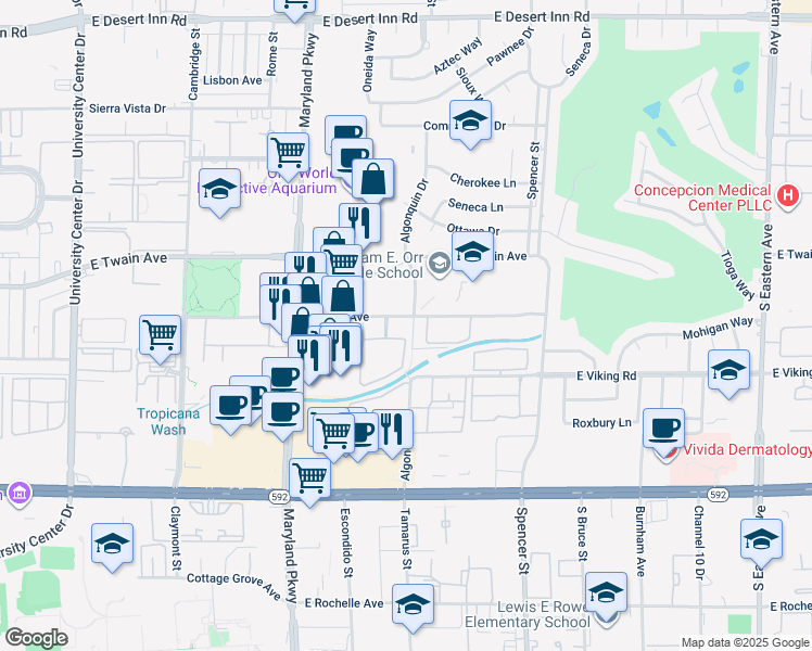 map of restaurants, bars, coffee shops, grocery stores, and more near 1455 East Katie Avenue in Las Vegas