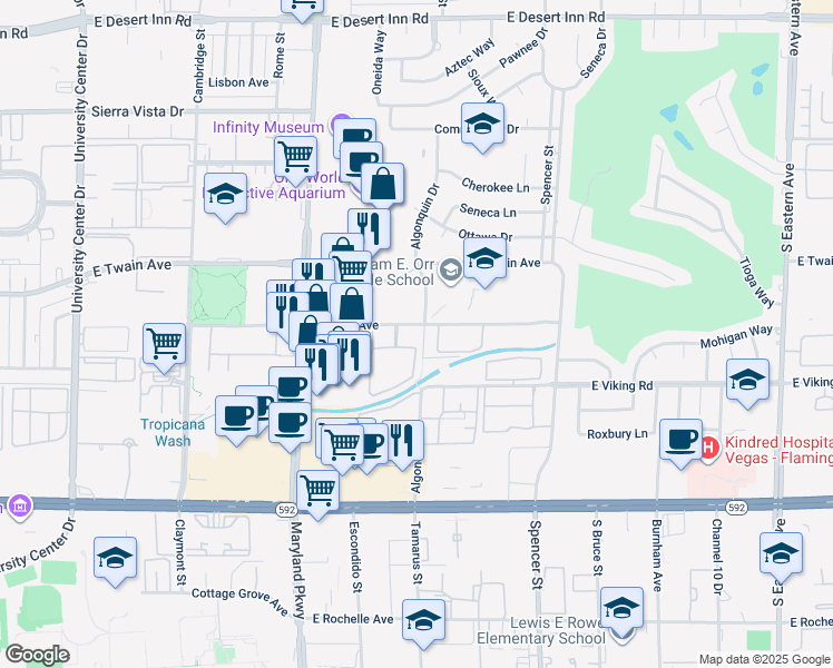 map of restaurants, bars, coffee shops, grocery stores, and more near 1520 East Katie Avenue in Las Vegas