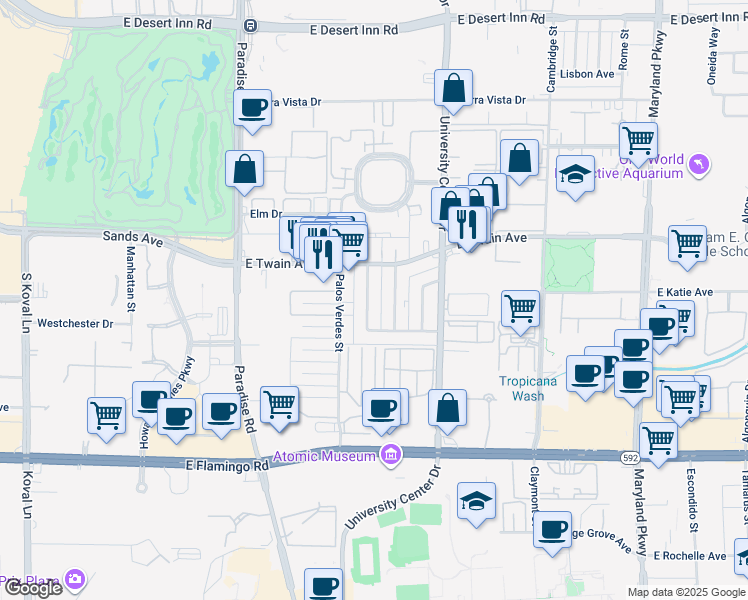 map of restaurants, bars, coffee shops, grocery stores, and more near 3812 Royal Crest Street in Las Vegas