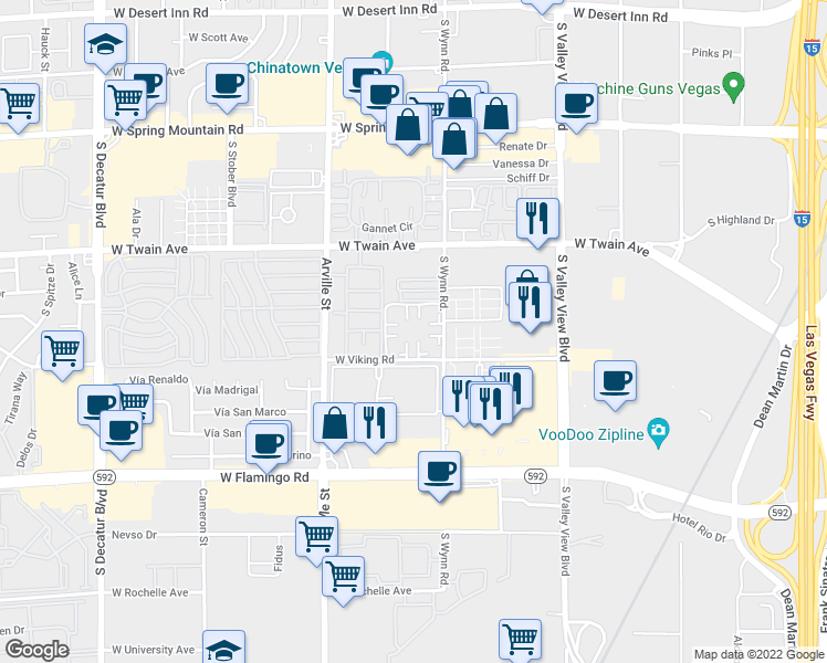 map of restaurants, bars, coffee shops, grocery stores, and more near 3851 South Wynn Road in Las Vegas