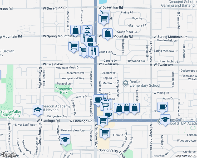 map of restaurants, bars, coffee shops, grocery stores, and more near 3804 Avila Street in Las Vegas