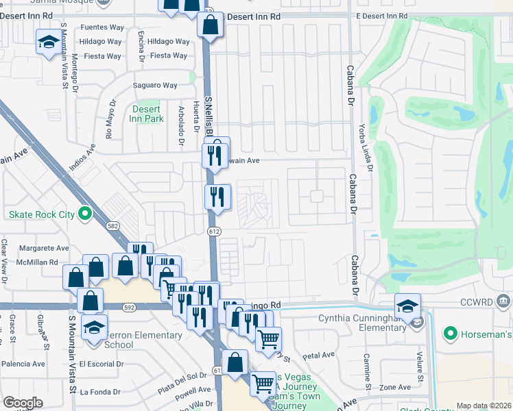 map of restaurants, bars, coffee shops, grocery stores, and more near Unnamed Road in Las Vegas