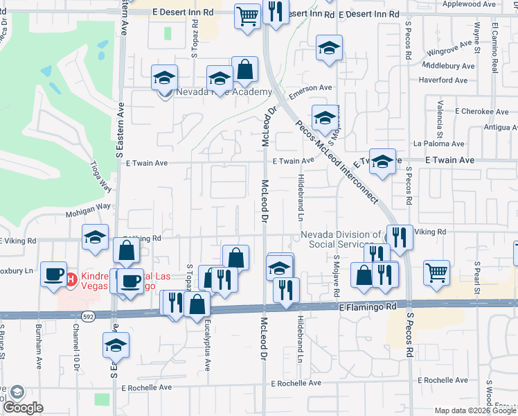 map of restaurants, bars, coffee shops, grocery stores, and more near 3826 Chase Glen Circle in Las Vegas