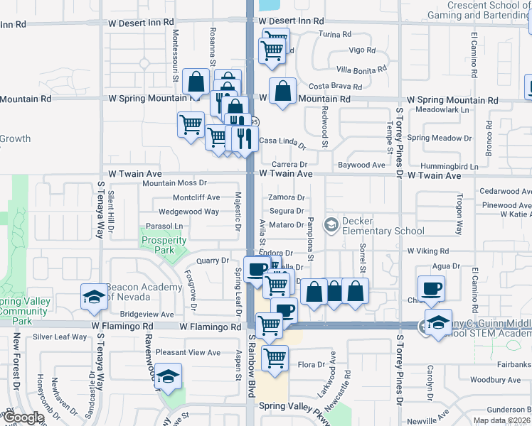 map of restaurants, bars, coffee shops, grocery stores, and more near 3804 Avila Street in Las Vegas