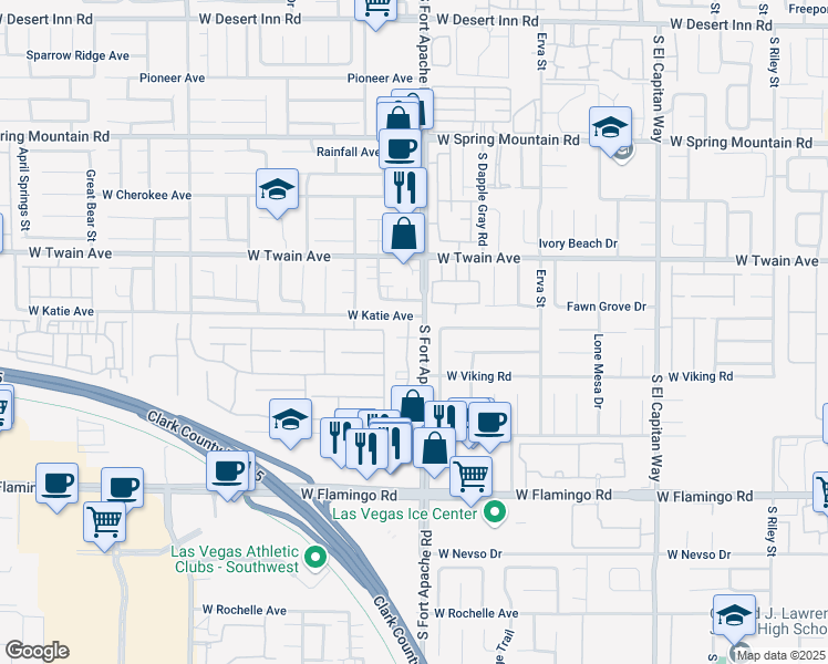 map of restaurants, bars, coffee shops, grocery stores, and more near 3822 Starfield Lane in Las Vegas