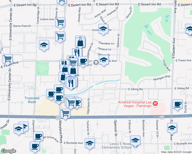 map of restaurants, bars, coffee shops, grocery stores, and more near 1601 East Katie Avenue in Las Vegas