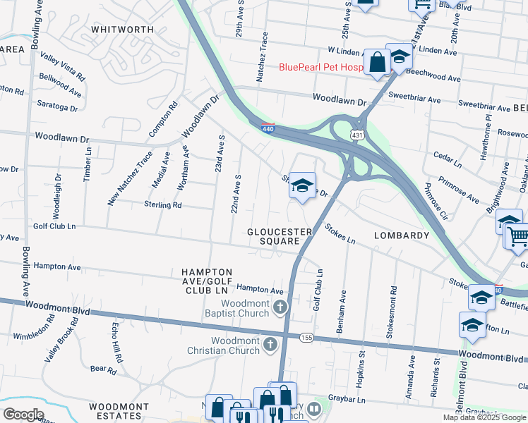 map of restaurants, bars, coffee shops, grocery stores, and more near 2913 Wellesley Trace in Nashville