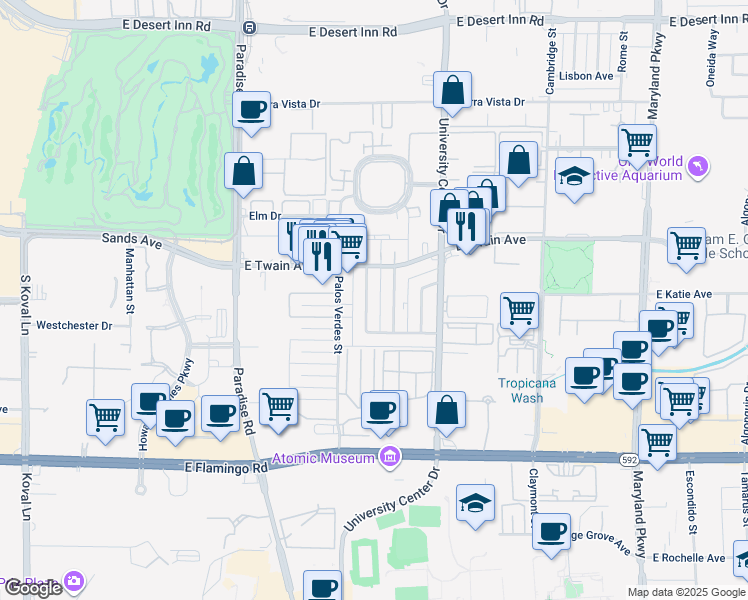map of restaurants, bars, coffee shops, grocery stores, and more near 3812 Royal Crest Street in Las Vegas
