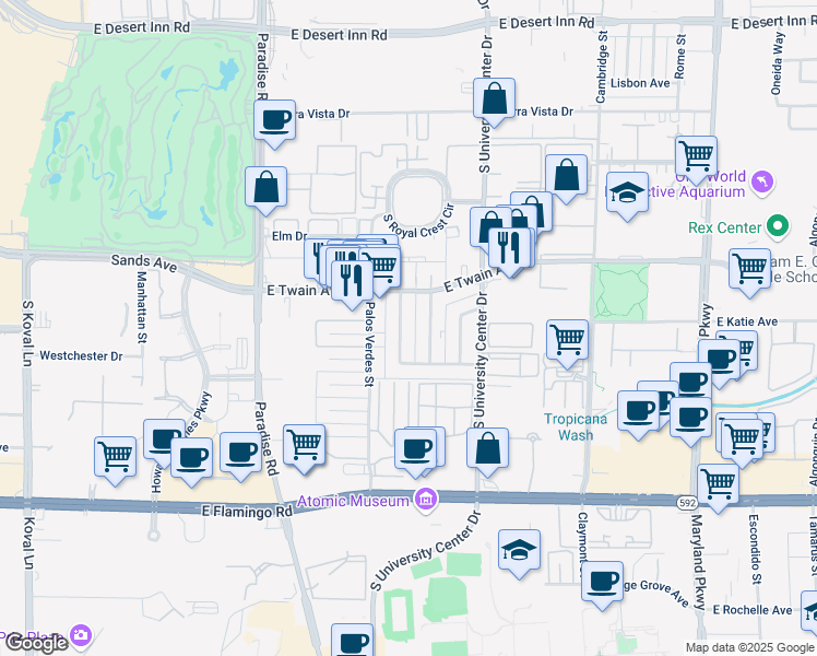 map of restaurants, bars, coffee shops, grocery stores, and more near 3812 Royal Crest Street in Las Vegas