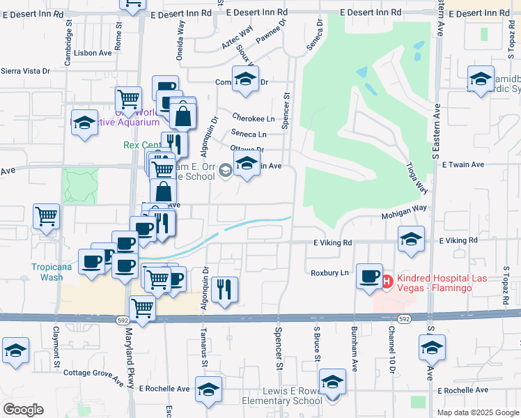 map of restaurants, bars, coffee shops, grocery stores, and more near 1701 East Katie Avenue in Las Vegas