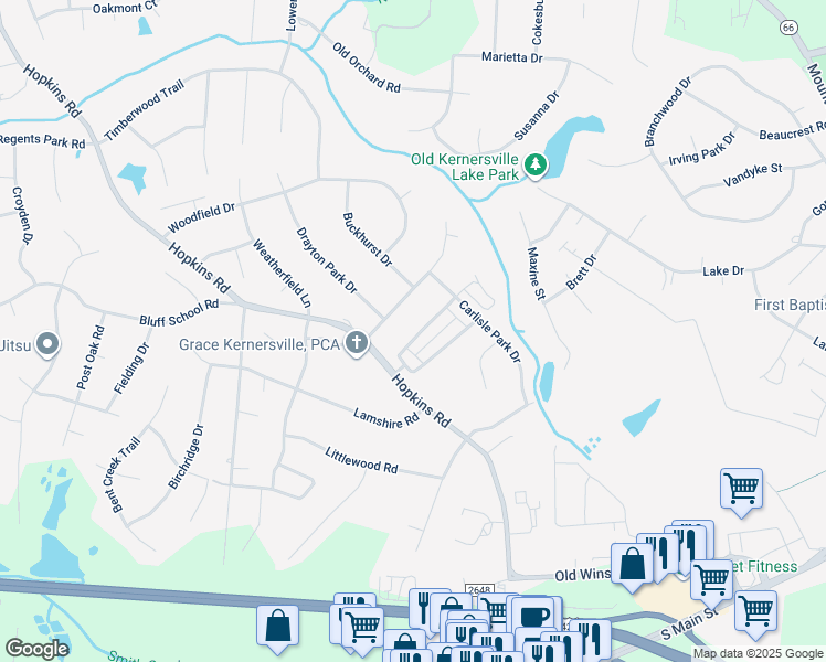 map of restaurants, bars, coffee shops, grocery stores, and more near 5832 Kenville Green Circle in Kernersville