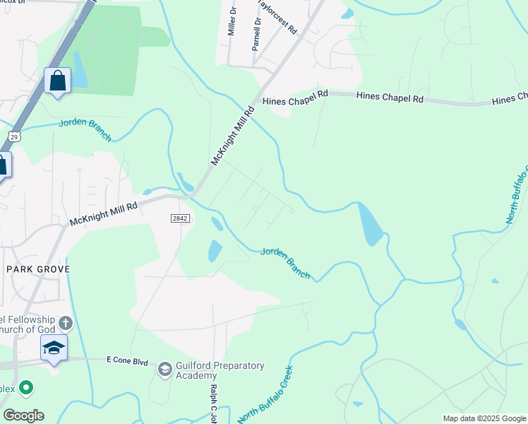 map of restaurants, bars, coffee shops, grocery stores, and more near 2906 Loretta Lane in Greensboro