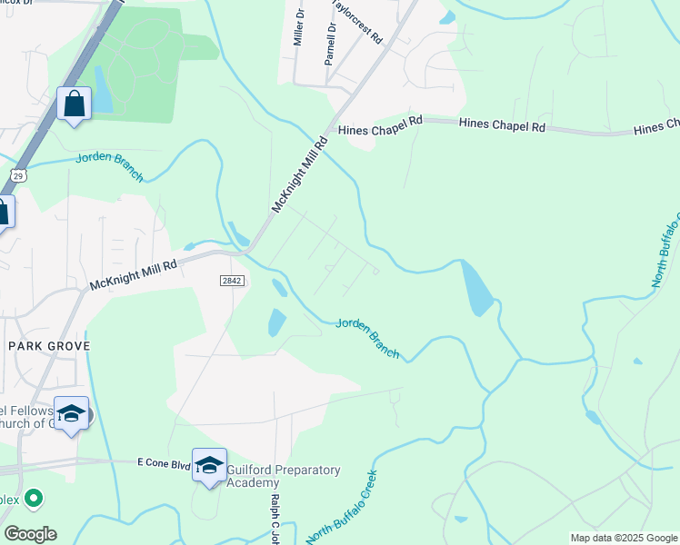 map of restaurants, bars, coffee shops, grocery stores, and more near 2906 Loretta Ln in Greensboro