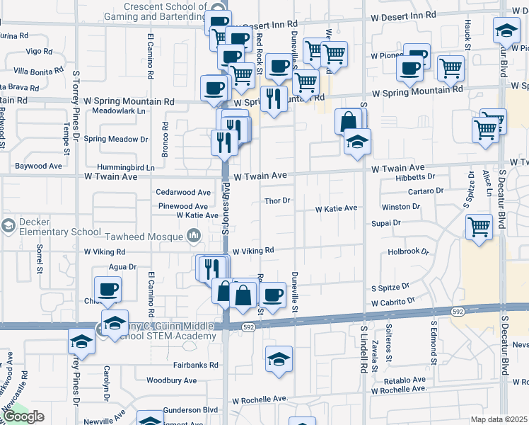map of restaurants, bars, coffee shops, grocery stores, and more near 3792 Red Rock Street in Las Vegas