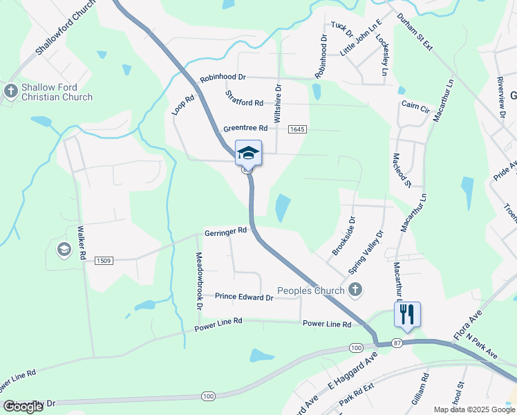map of restaurants, bars, coffee shops, grocery stores, and more near 519 North Carolina 87 in Burlington