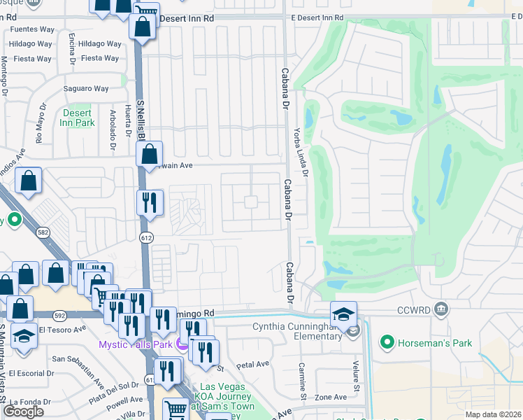 map of restaurants, bars, coffee shops, grocery stores, and more near Kalua Dr in Las Vegas