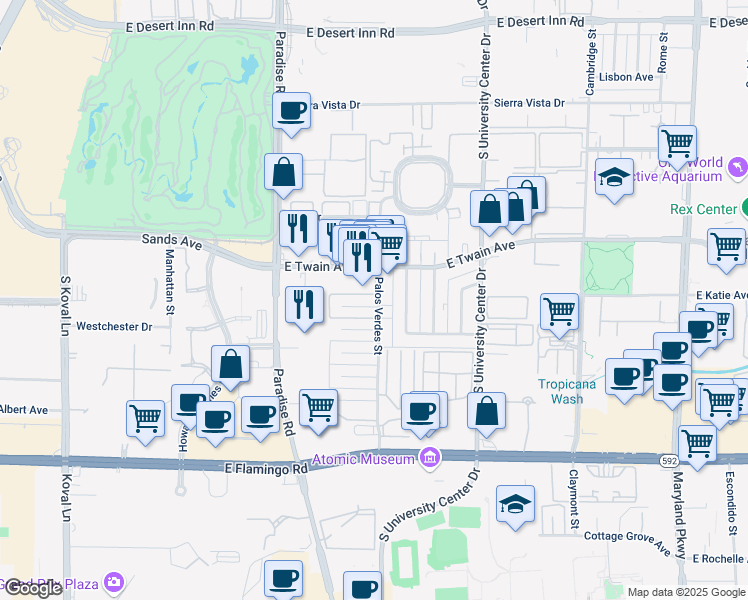 map of restaurants, bars, coffee shops, grocery stores, and more near 3812 Palos Verdes Street in Las Vegas