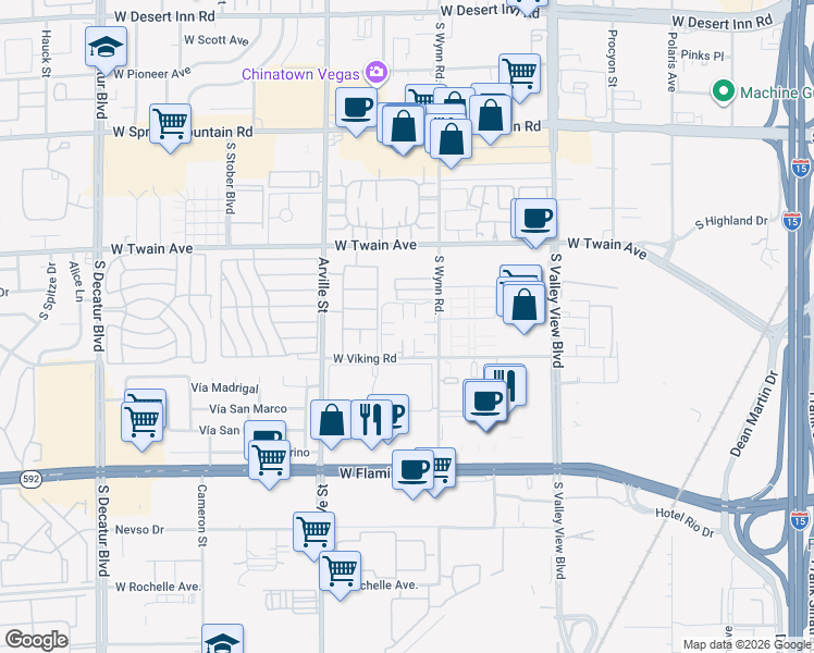 map of restaurants, bars, coffee shops, grocery stores, and more near 3851 South Wynn Road in Las Vegas