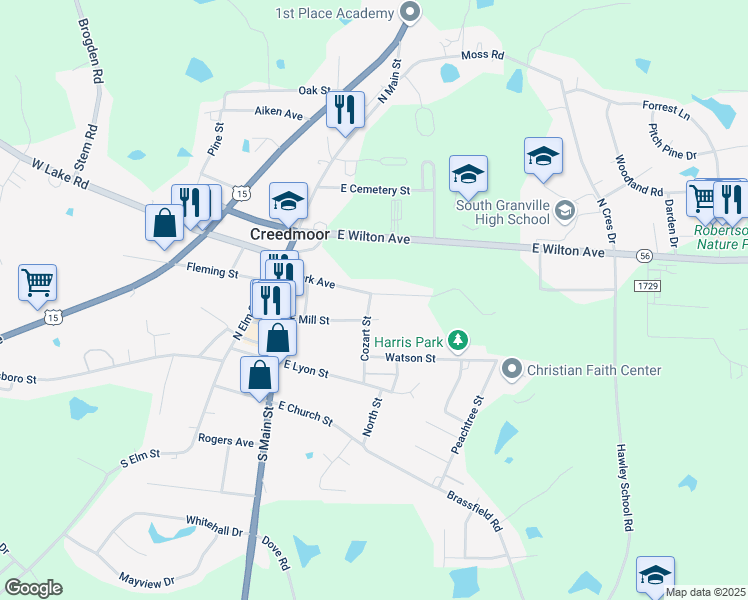 map of restaurants, bars, coffee shops, grocery stores, and more near 302 Park Avenue in Creedmoor