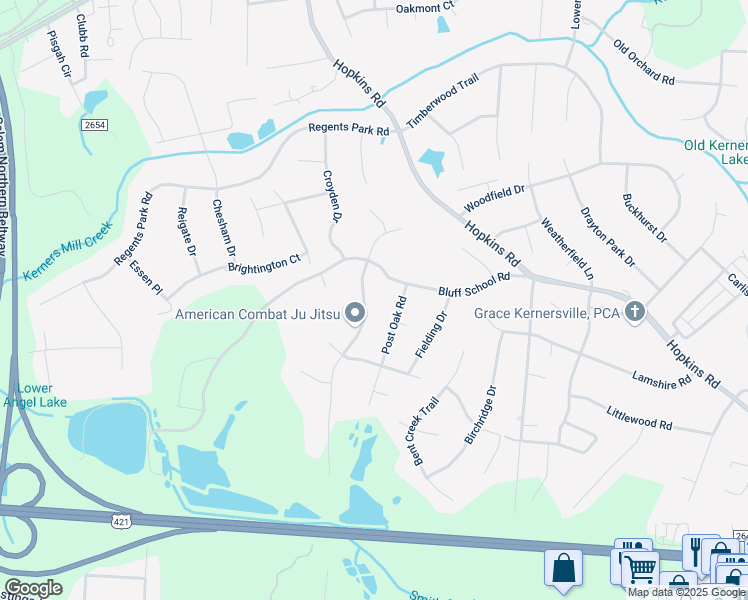 map of restaurants, bars, coffee shops, grocery stores, and more near 351 Barrington Park Lane in Kernersville