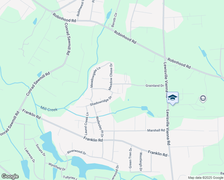 map of restaurants, bars, coffee shops, grocery stores, and more near 7312 Ridgecrest Trail in Lewisville